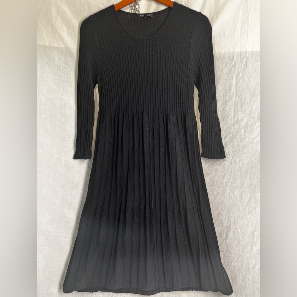 Eileen Fisher Dress Black Ribbed 100 Wool‎ Knit Women Small Italian Yarn Minimal
